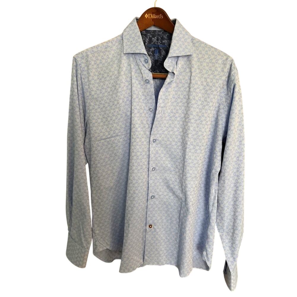 Visconti Black Paisley button-down shirt Blue white‎ flip cuff men's medium